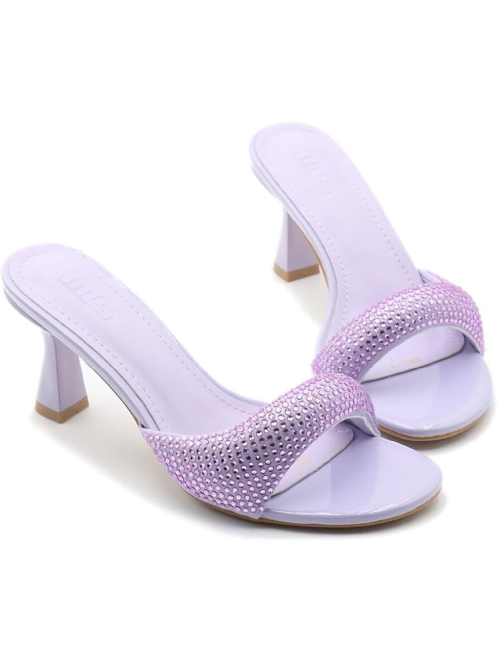 Women's Purple Rhinestone One Strap Square Open Toe  Kitten Heel Slide Sandals